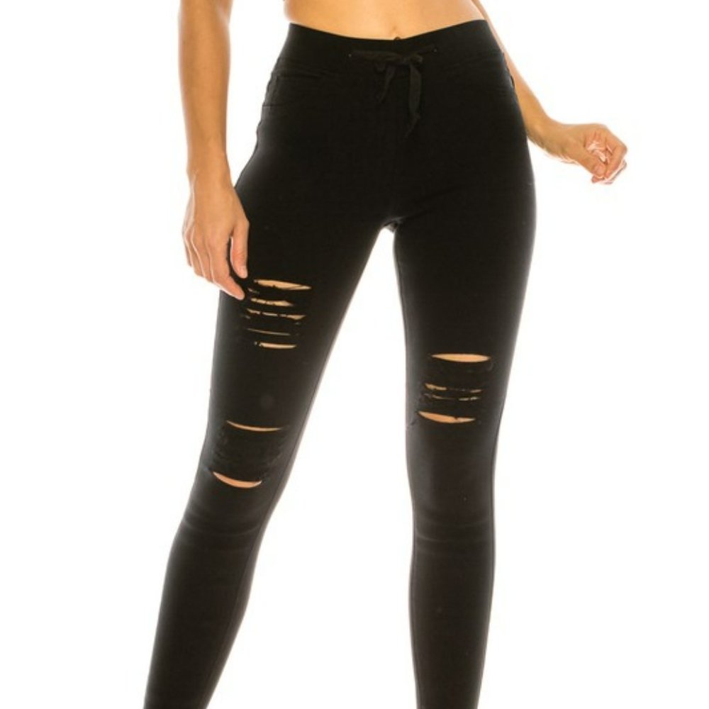Draw-string Destressed Jeggings